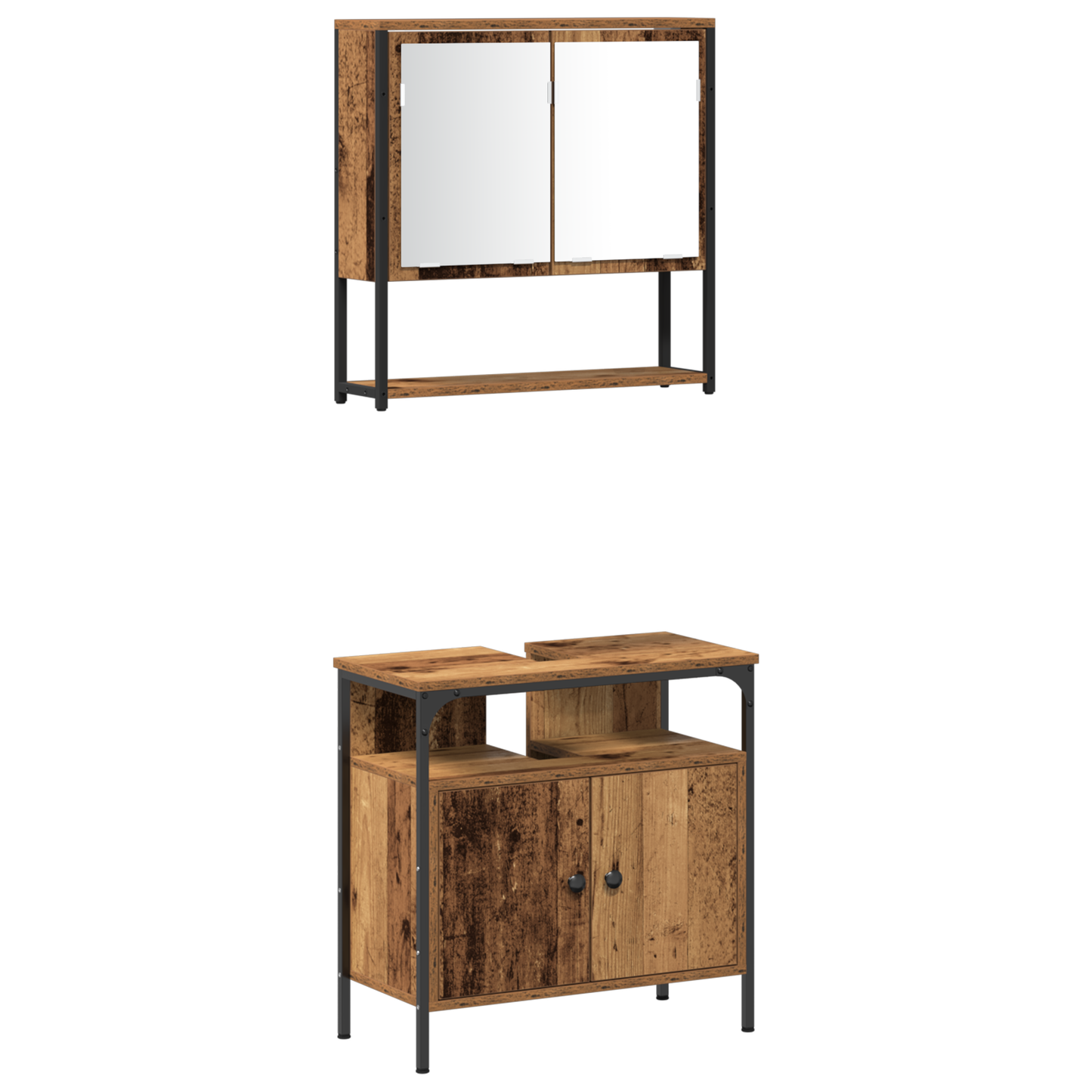 3-delt baderomsinnredningssett i gammelt tre