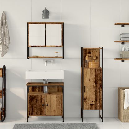 3-delt baderomsinnredningssett i gammelt tre