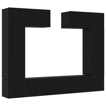 8-delt TV-skapsett - Veggmontert i svart eik, laget av tre