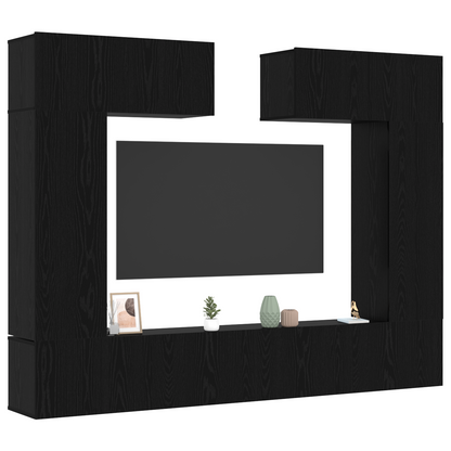 8-delt TV-skapsett - Veggmontert i svart eik, laget av tre
