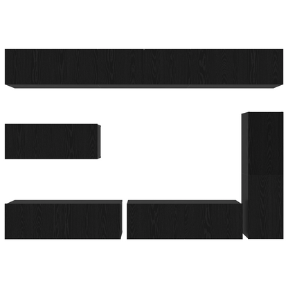 7-delt TV-hyllesett - veggmontert - svart eikefinér