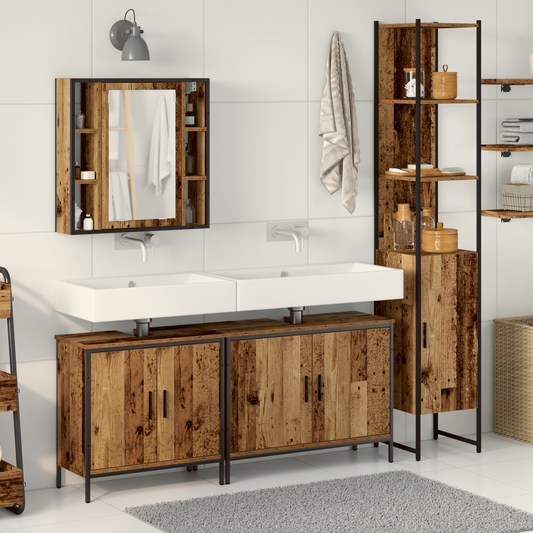 4 delers baderomsmøbelsett gammelt tre