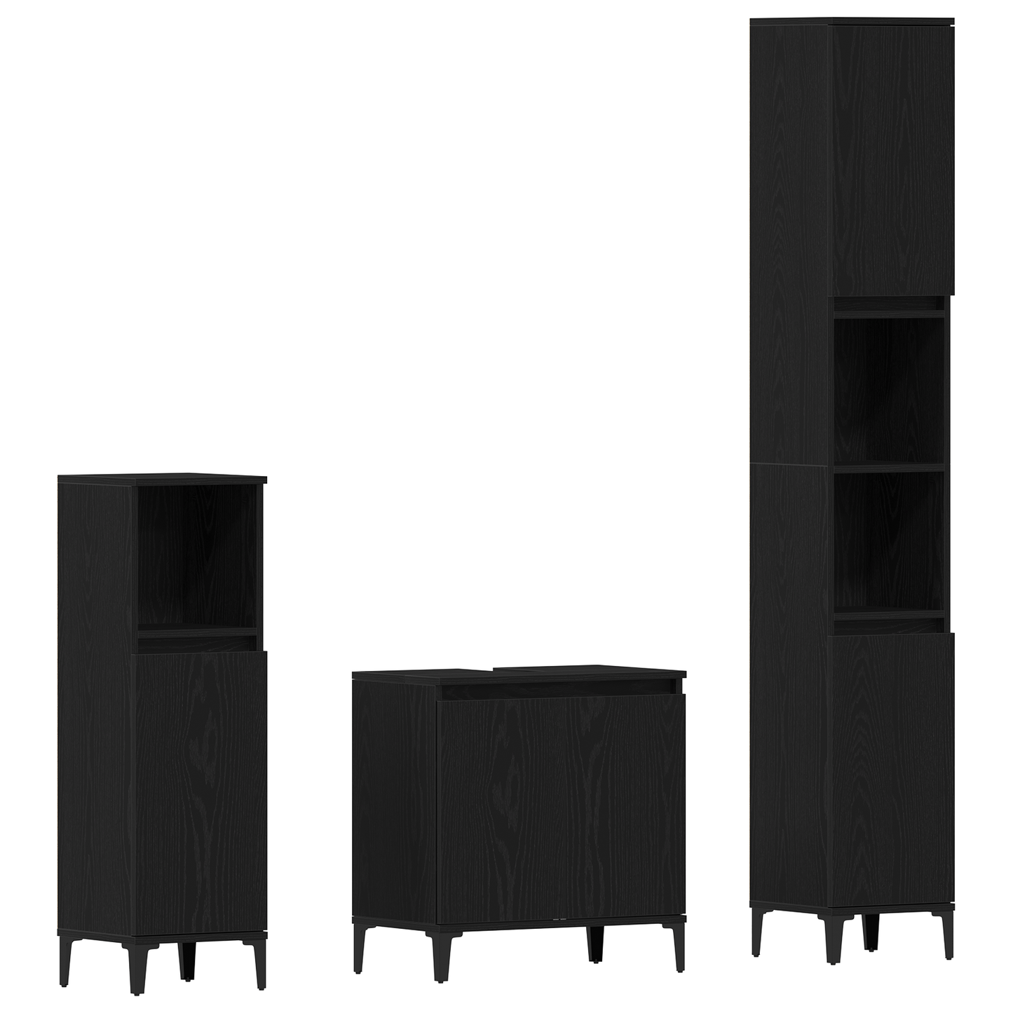 3 deler baderomsmøbelsett svart eik konstruert tre