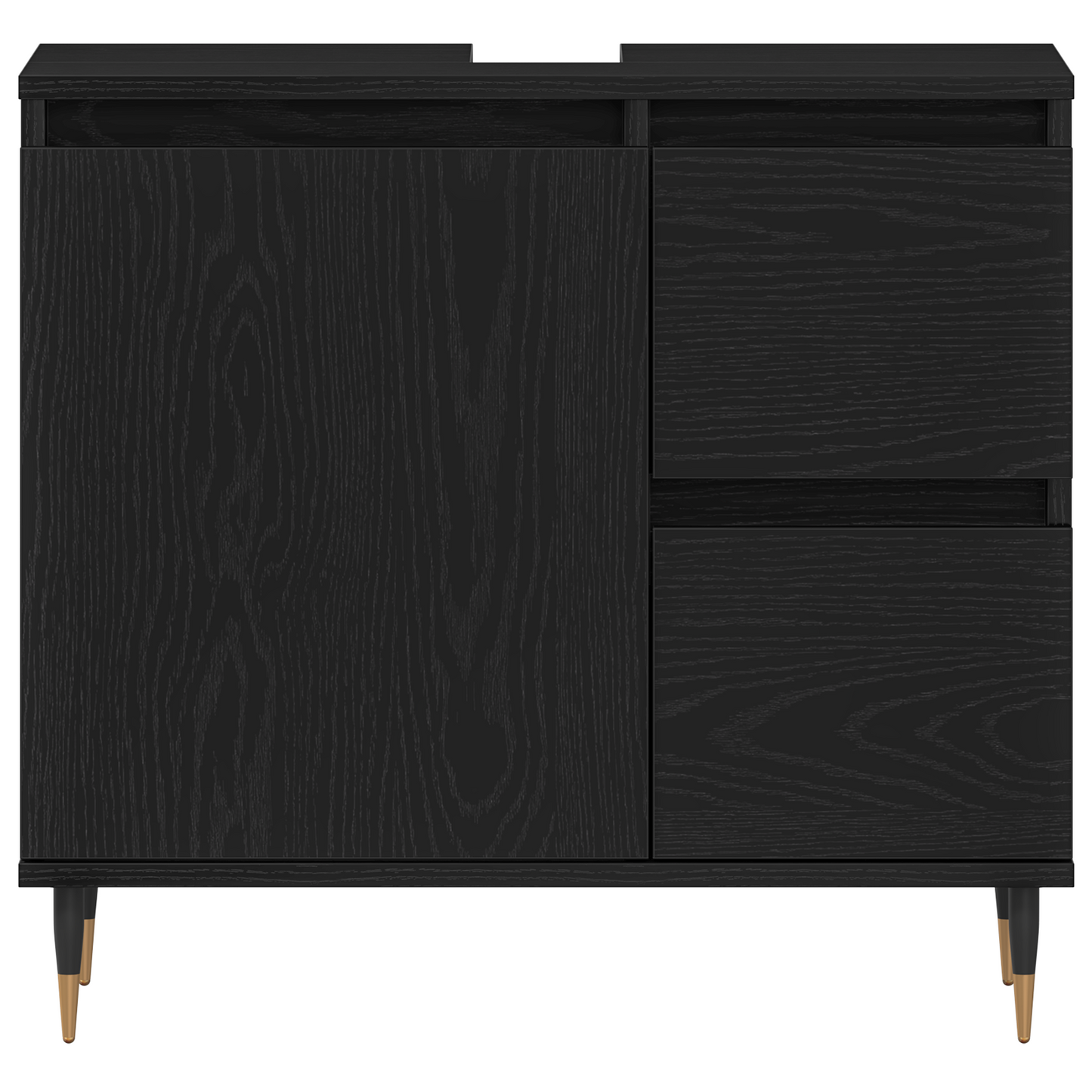 3-delt baderomsmøbelsett i sort eikekonstruert tre