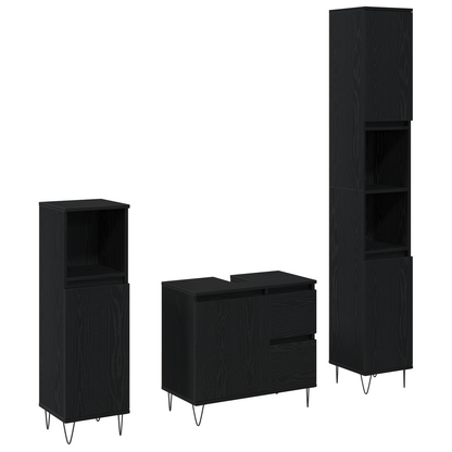 3-delt bademøbelsett Svart eik Konstruert tre