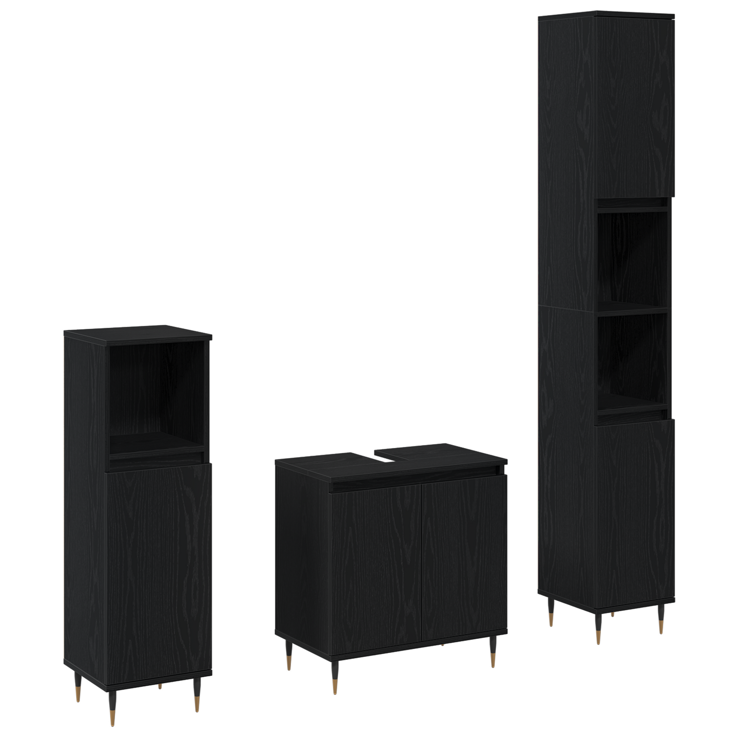 3-delt baderomsmøbelsett svart eik konstruert tre