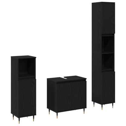 3-delt baderomsmøbelsett svart eik konstruert tre