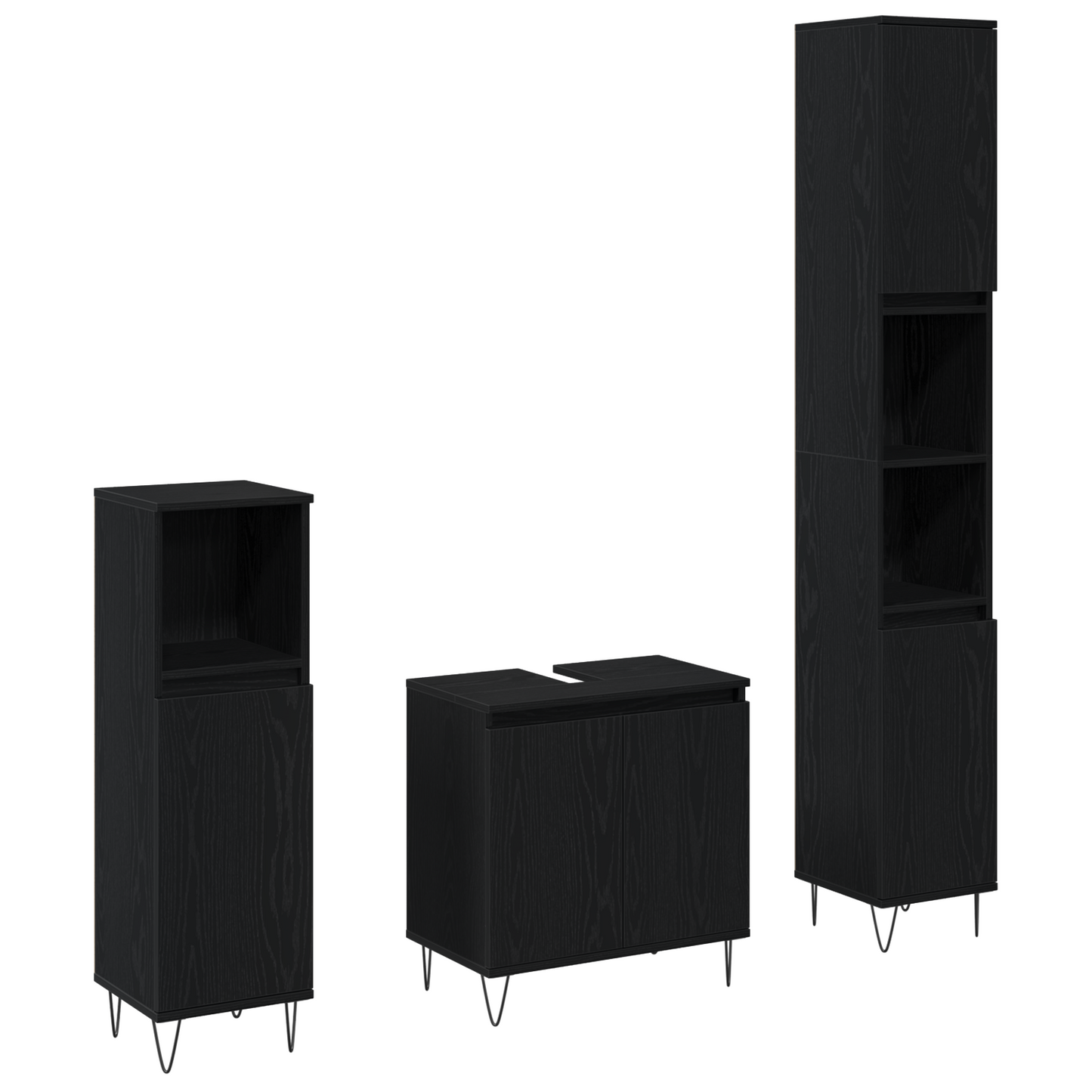 3 Delt Baderomsmøbelsett Svart Eik Konstruert Tre