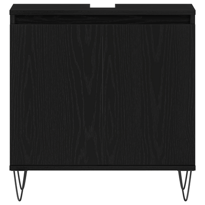 3 Delt Baderomsmøbelsett Svart Eik Konstruert Tre