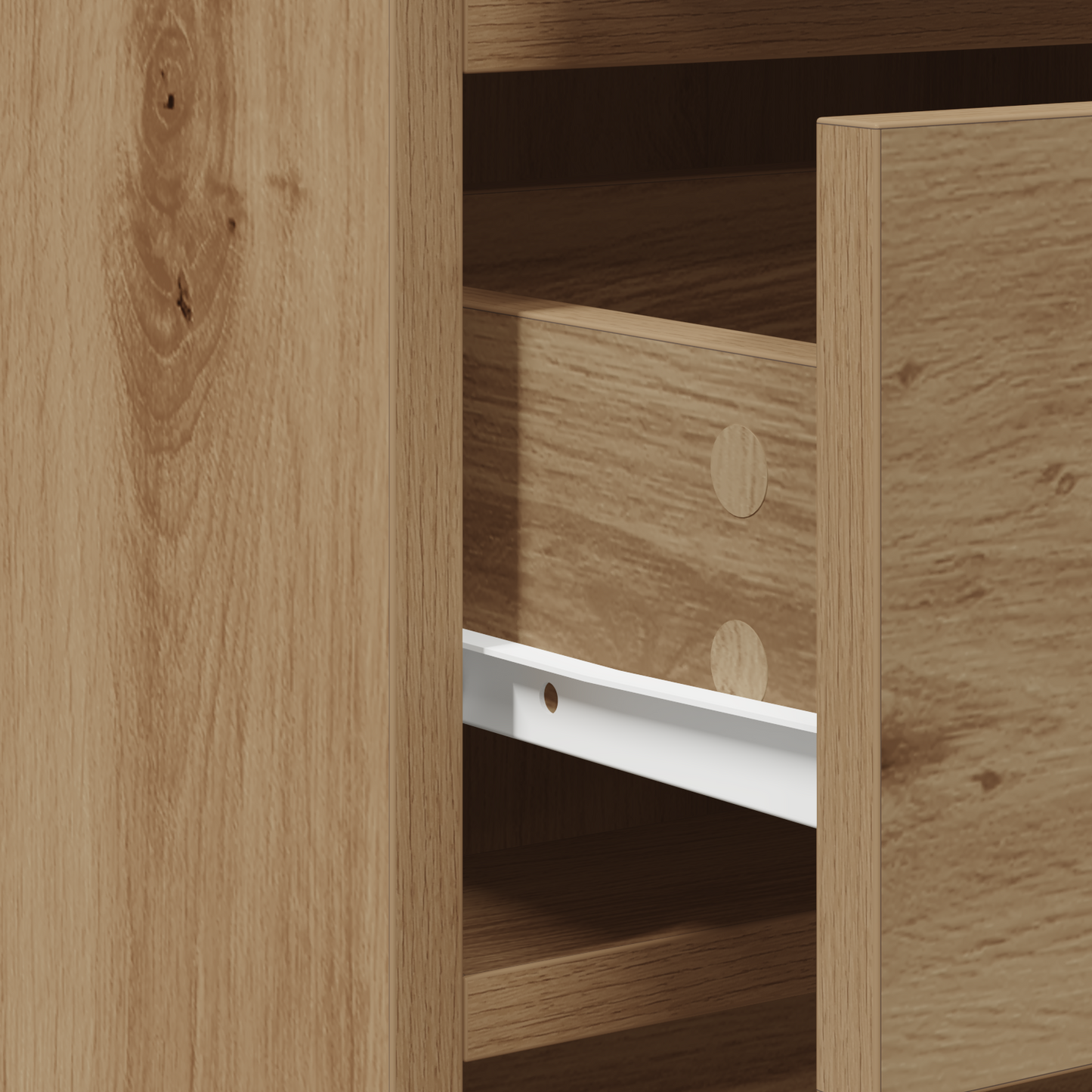 3-delt dressingbordsett med LED i artisan eik og konstruert tre