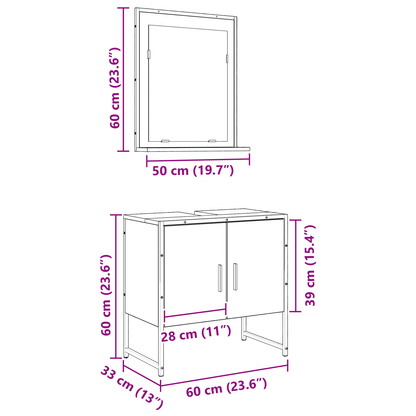 2-delt baderomsskapsett i gammel tre og konstruert tre