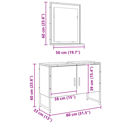 2-delt baderomsmøbelsett i gammelt tre