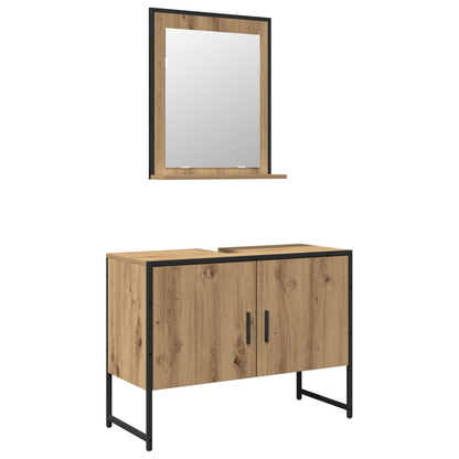 2-delt baderomsmøbelsett i kunstnerisk eik, konstruert treverk