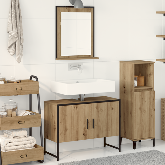 2-delt baderomsmøbelsett i kunstnerisk eik, konstruert treverk