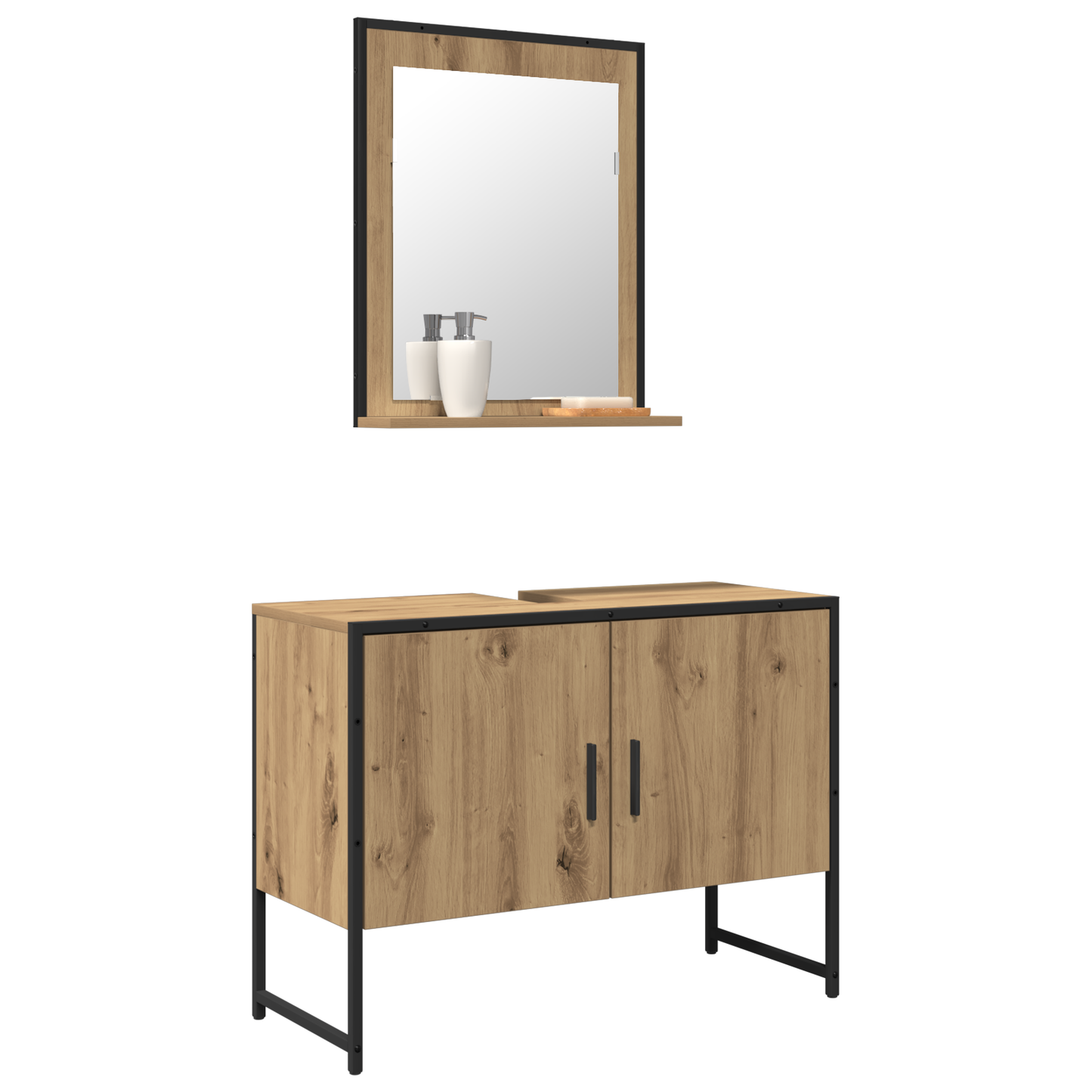 2-delt baderomsmøbelsett i kunstnerisk eik, konstruert treverk