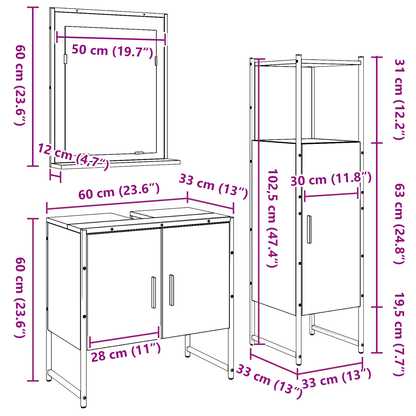3-delt baderomsskap sett i artisan eik konstruert tre