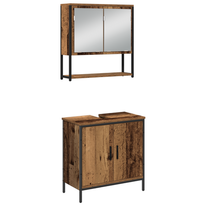 3-delt baderomsmøbelsett i gammelt tre og konstruert tre