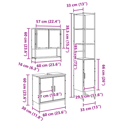 3-delt baderomsmøbelsett i gammelt tre og konstruert tre