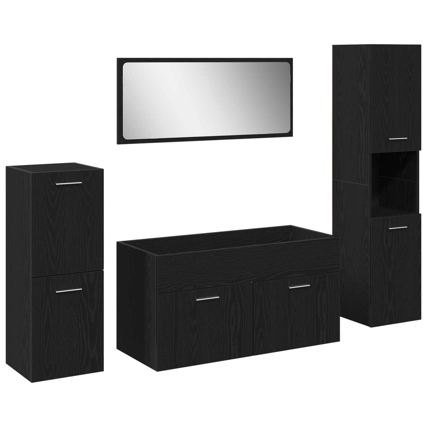 4-delt baderomsmøbelsett svart eik konstruert tre