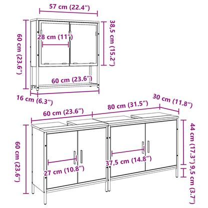 3-delt baderomsinnredningssett i gammelt tre og konstruert treverk