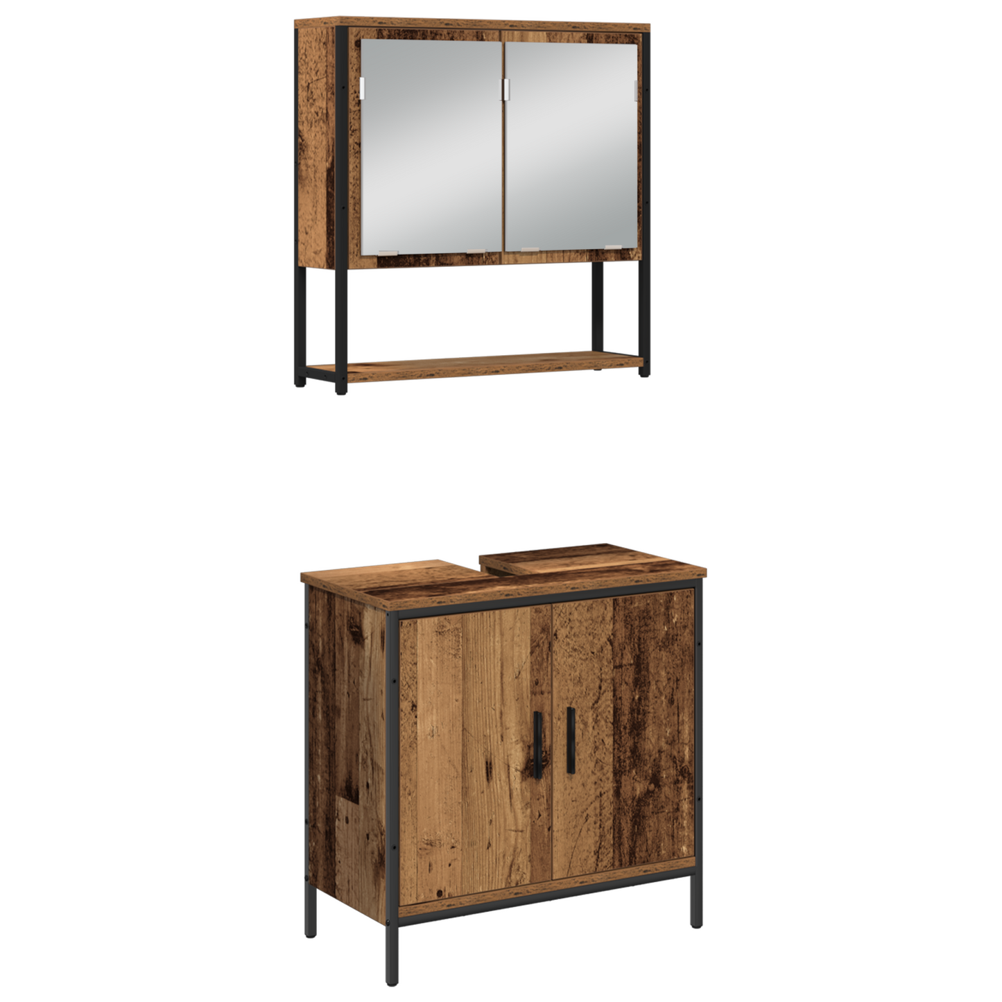 3-delt baderomsmøbelsett i gammelt tre og teknikktre