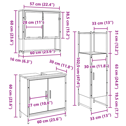 3-delt baderomsmøbelsett i gammelt tre og teknikktre