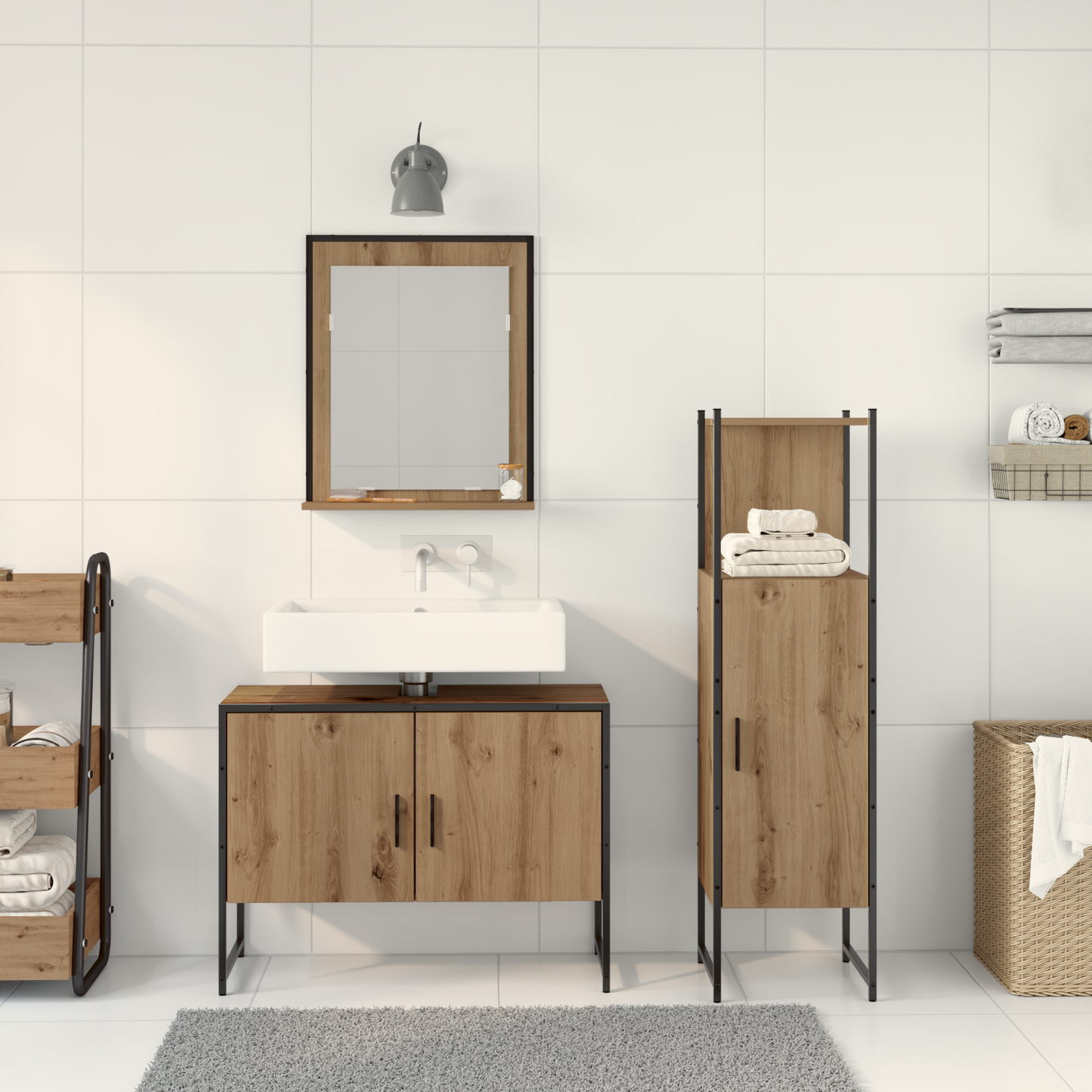 3-delt baderomsmøbelsett i Artisan eikekonstruert tre