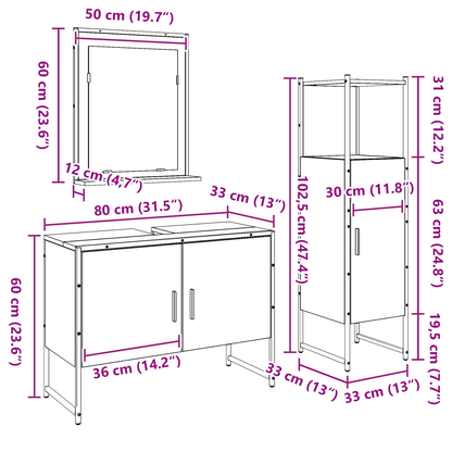 3-delt baderomsmøbelsett i Artisan eikekonstruert tre