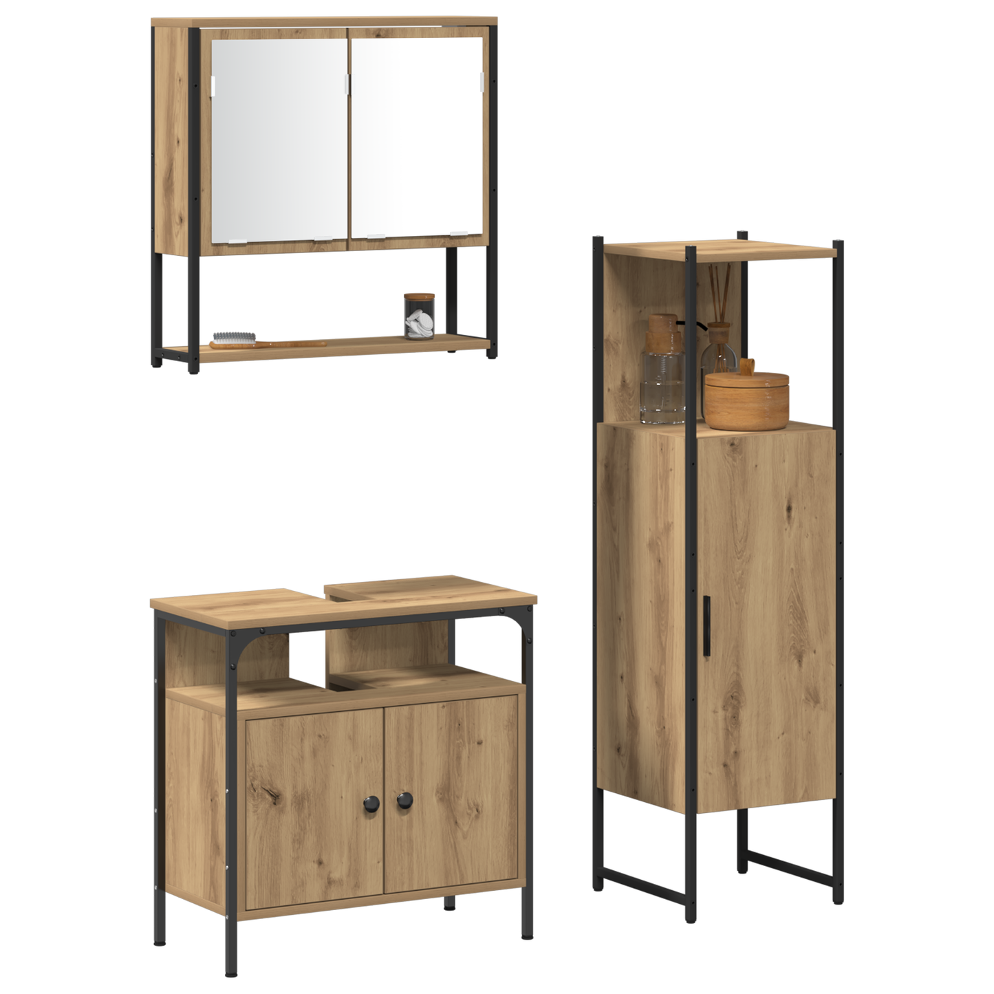3-delt Baderoms Møbel Sett Artisan Eik Konstruert Tre