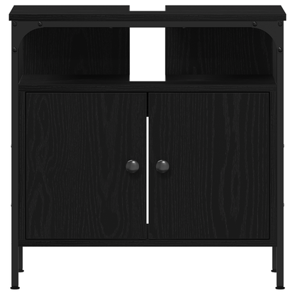 3-delt badmøbelsett i sort eik og konstruert tre