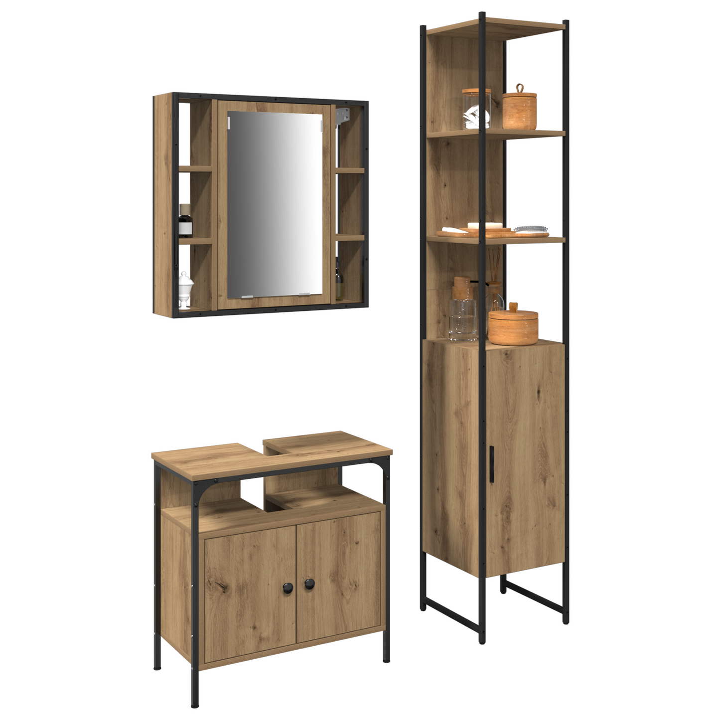 3 Delt Badmøbelsett - Artisan Eik Konstruert Tre