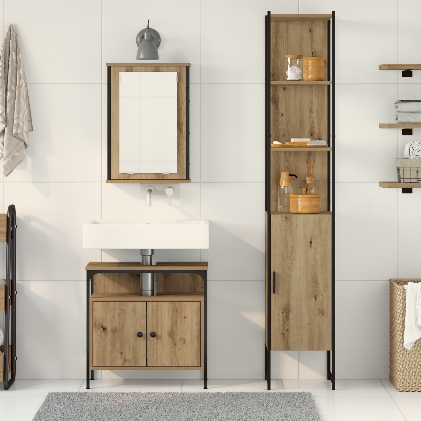 3-delt baderomsmøbelsett i Artisan Eik