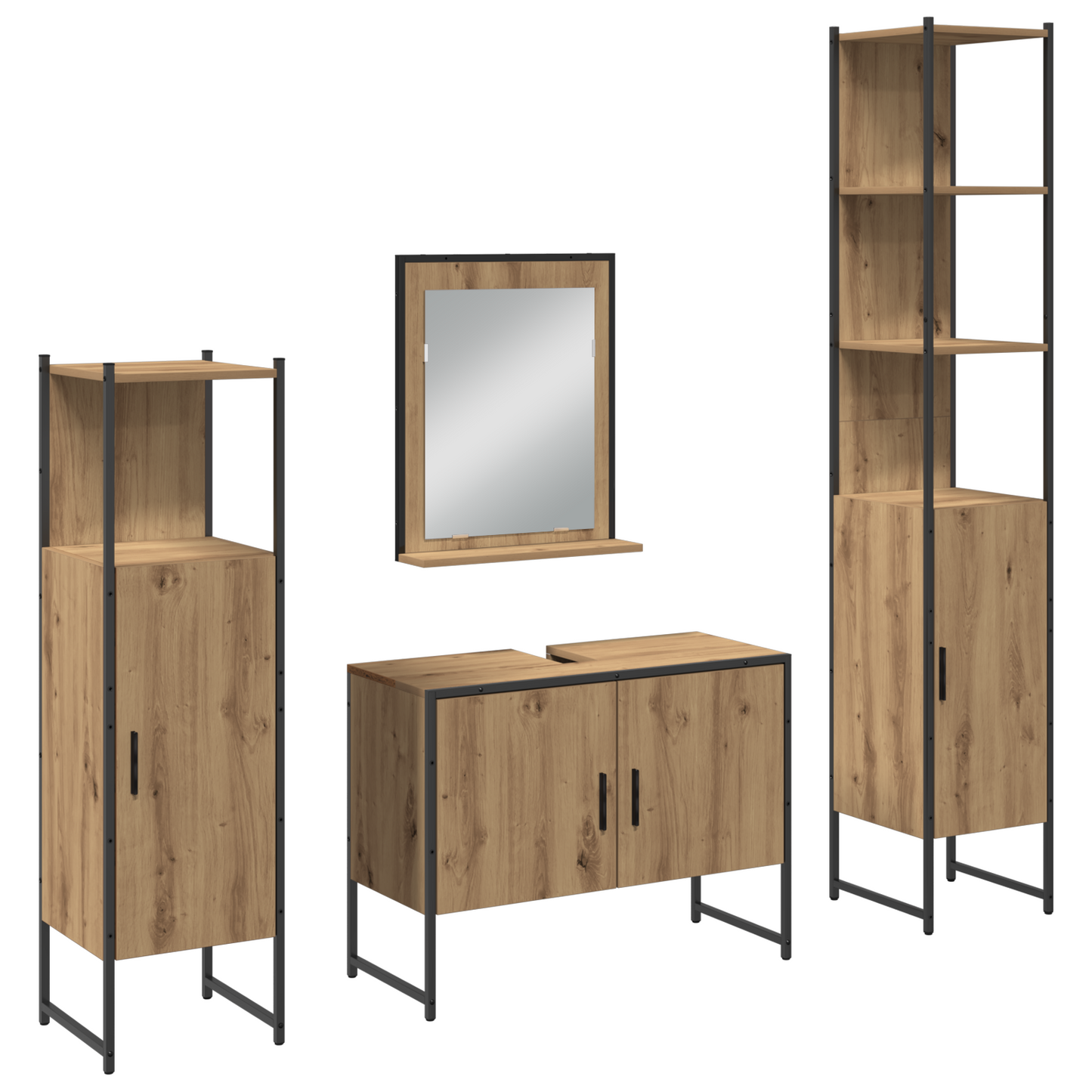 4-delt Baderomsmøbelsett Kunstnerisk Eik Konstruert Tre