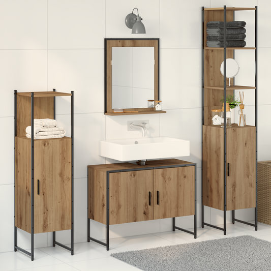 4-delt Baderomsmøbelsett Kunstnerisk Eik Konstruert Tre