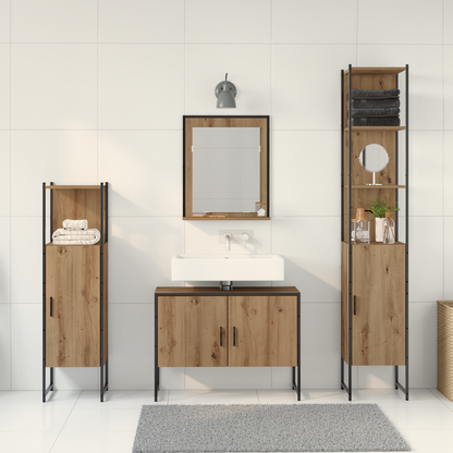 4-delt Baderomsmøbelsett Kunstnerisk Eik Konstruert Tre