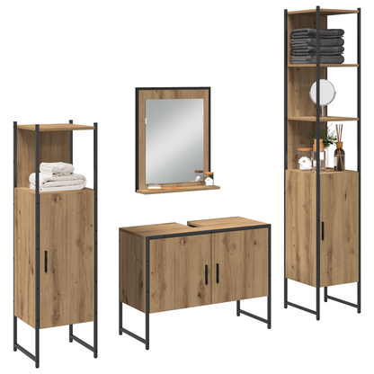 4-delt Baderomsmøbelsett Kunstnerisk Eik Konstruert Tre