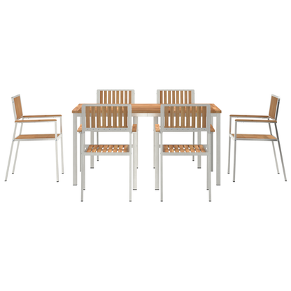 7-delt hage spisebord i solid teak tre