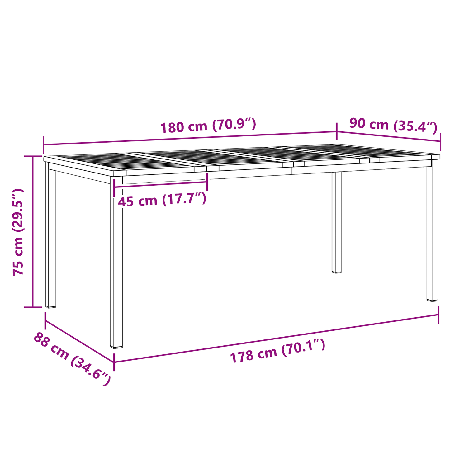 7-delt hage spisegruppe i solid akasietre
