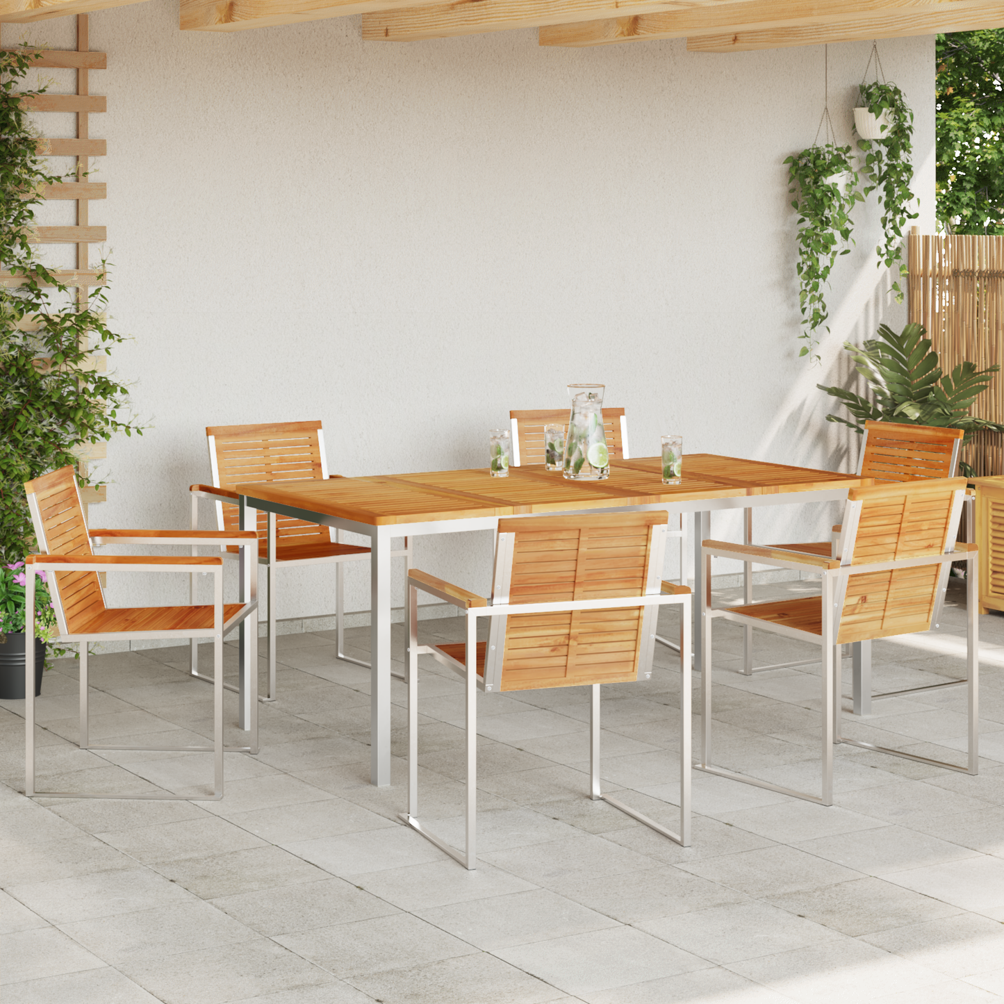 7 Dels Hage Spisebordsett Solid Tre Teak