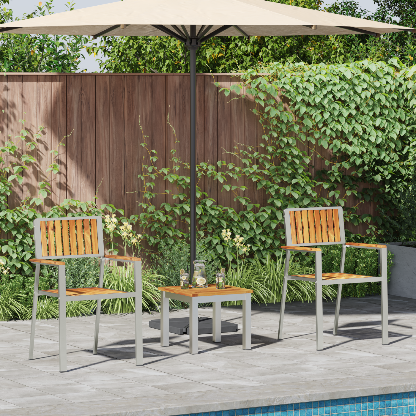 3 deler Hagemøbel sett Solid Tre Teak