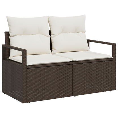 9 Delt Hagesofa Sett med Puter Brun Poly Rattan