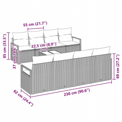 9 Delt Hagesofa Sett med Puter Brun Poly Rattan