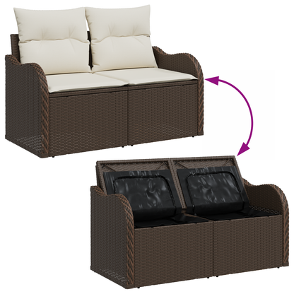 6-delt Hagesofa Set med puter Brun Poly Rattan