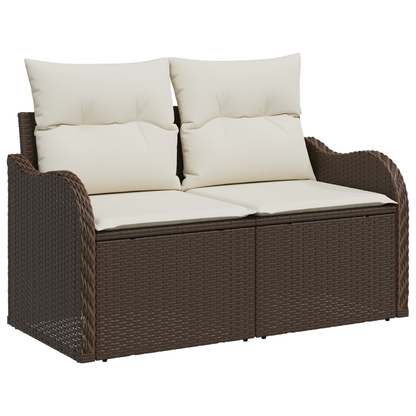 6-delt Hagesofa Set med puter Brun Poly Rattan