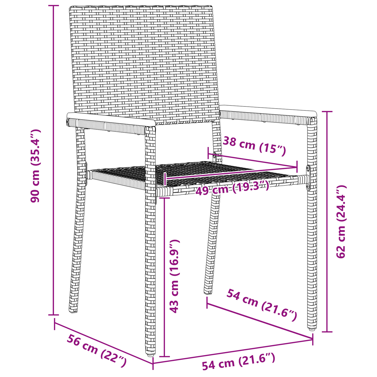 9 Delt Hage Spisebord Svart Poly Rott