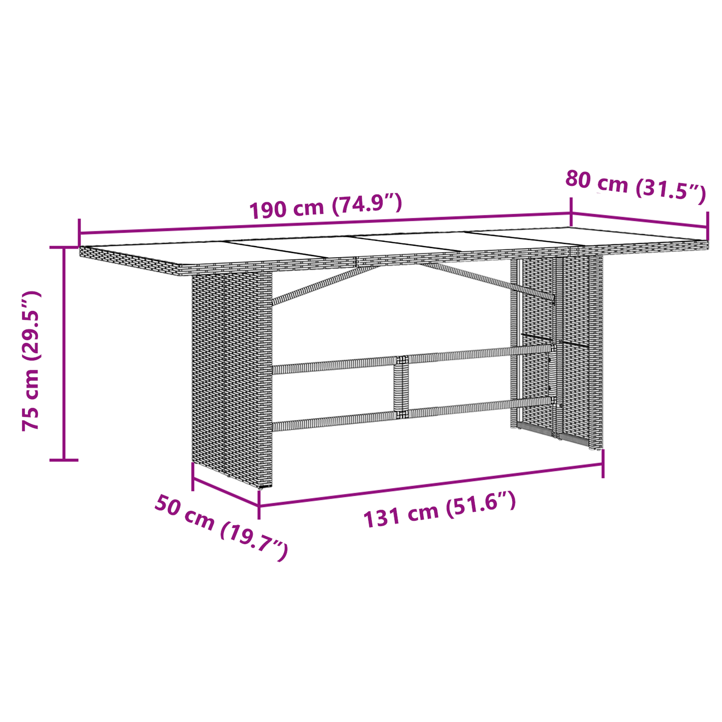 9 Delt Hage Spisebord Svart Poly Rott