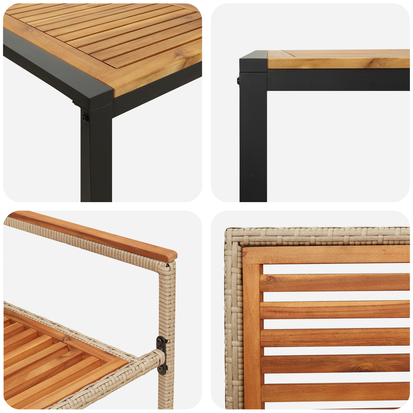 5 Delt Hage Spisebordsett Beige Poly Rattan Akasie