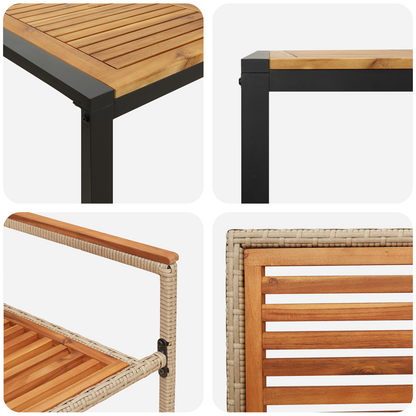 5 Delt Hage Spisebordsett Beige Poly Rattan Akasie