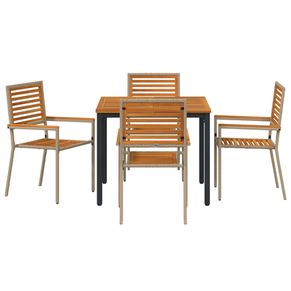 5-delers Hage Spisebordsett Beige Poly Rattan Akasie