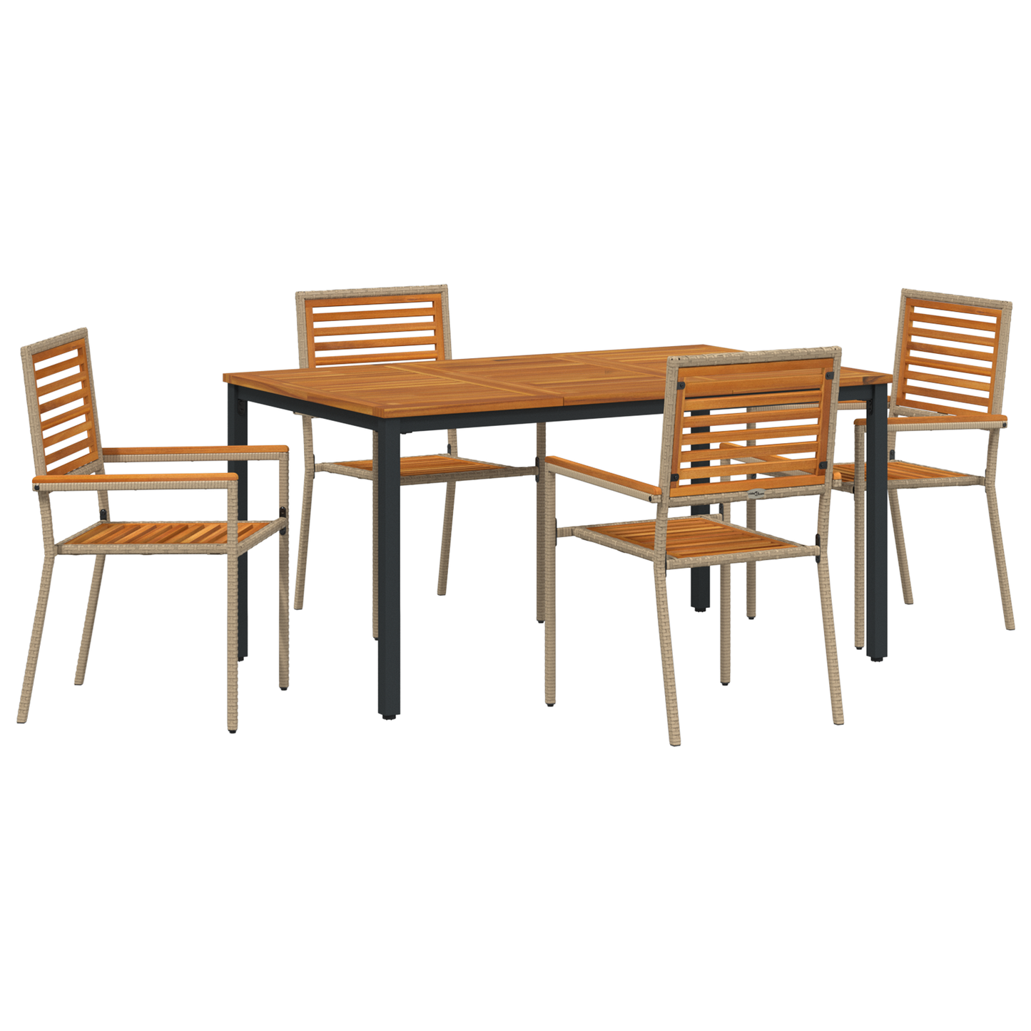 5 Delt Hage Spisegruppe Beige Poly Rattan Akasie